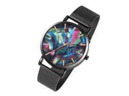 Reloj De Cuarzo De Pareja Con Correa De Malla Moda Pulsera Dial Personalidad Negro