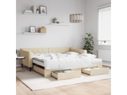 Vidaxl Sofá-cama Com Gavetão E Gavetas 100x200 Cm Tecido Cor Creme