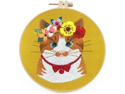 Kit De Bordado Para Iniciantes Adultos Amarelo Com Tecido De Gato Slowmoose