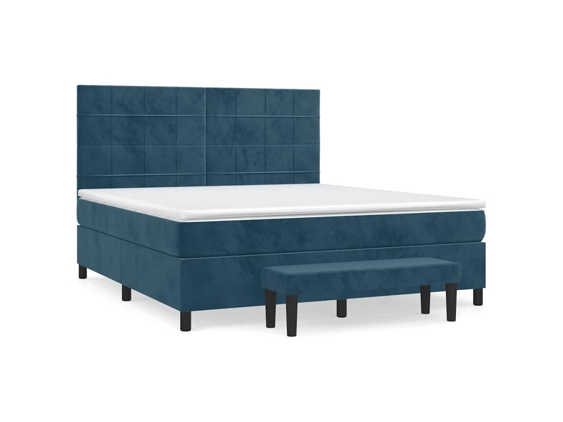 Conjunto 1 Cama Box Spring Vidaxl Azul Veludo (203 X 160 X 128 Cm)