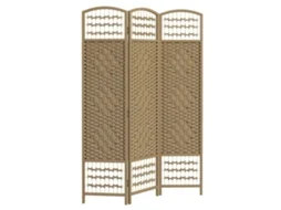 Biombo Separador De Ambientes Com 3 Painéis Dobrável Em Corda De Papel 120x170 Cm Decoração Para Quarto Madeira