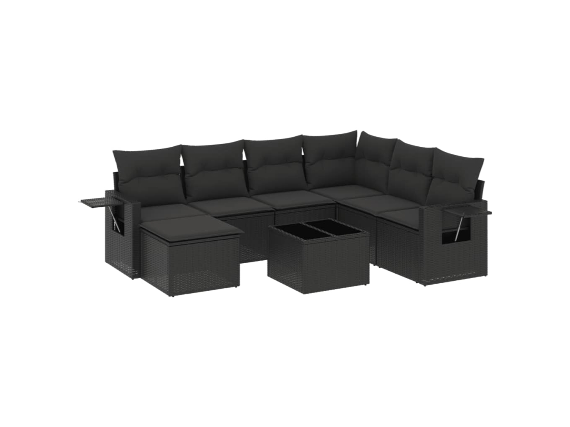 Conjunto de 8 Sofás de Jardim com Almofadões Vime Pe Preto MAISON EXCLUSIVE (N/A)