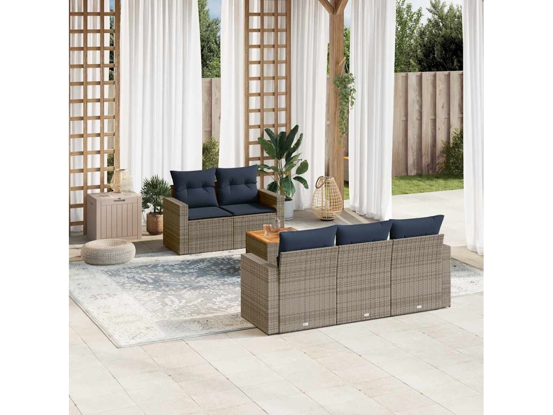 Vidaxl 6 Pcs Conjunto Sofás P/ Jardim C/ Almofadões Vime Pe Cinzento