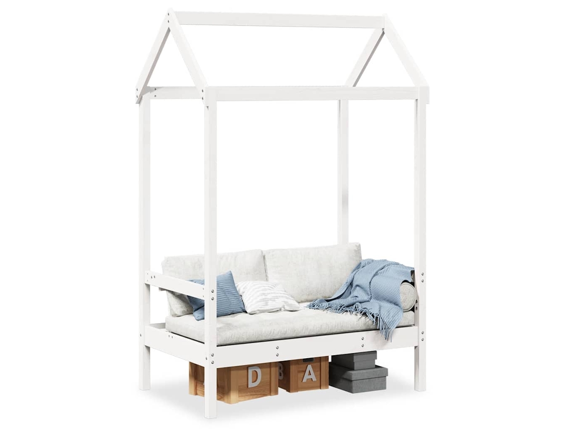 Vidaxl Banco Com Telhado 117,5x70x176,5 Cm Pinho Maciço Branco