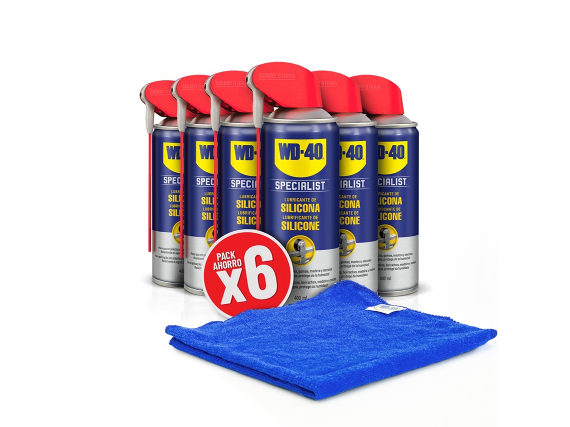 Pack De 6 Lubrificantes De Silicona De 400ml Com Paño Wd 40 Grátis