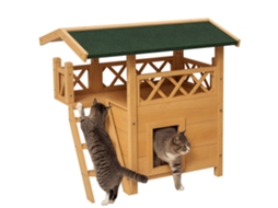 Casa de Campo para Cães com Terraço e Escada, Madeira Natural e Verde E-TOWN COMMERCE GMBH (77x50x73cm)