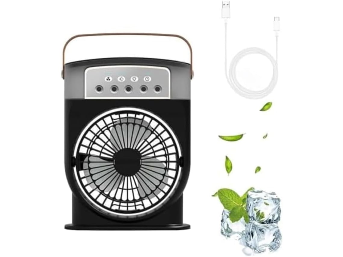 Ventilador De Mesa, Ar Condicionado Recarregável Com Nebulização E O Sistema De Resfriamento De Gelo, Preto Chrui