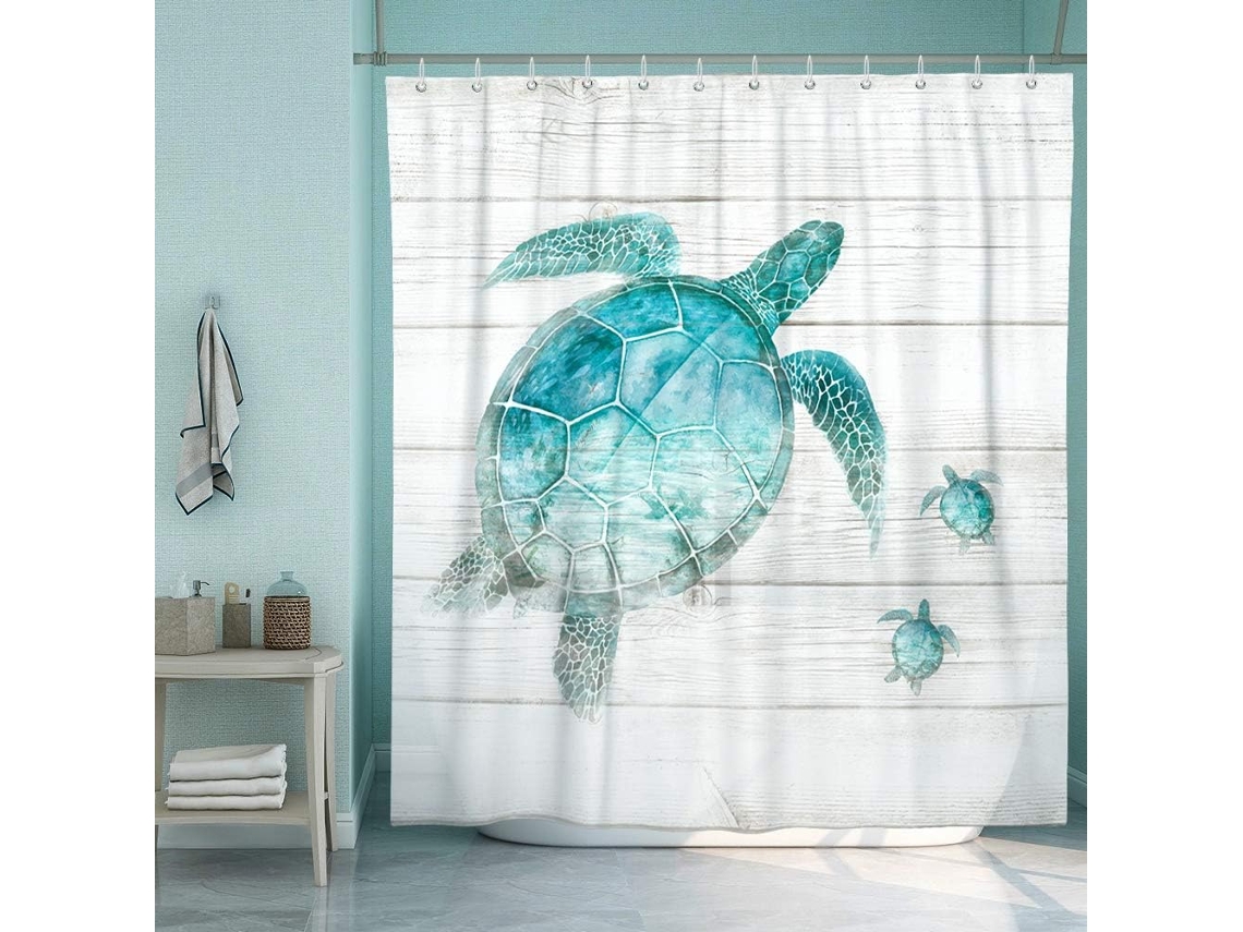 Cortina de Banheiro com Tartaruga Marinha Teal Impermeável 180 X 180 Cm NEVEANCE