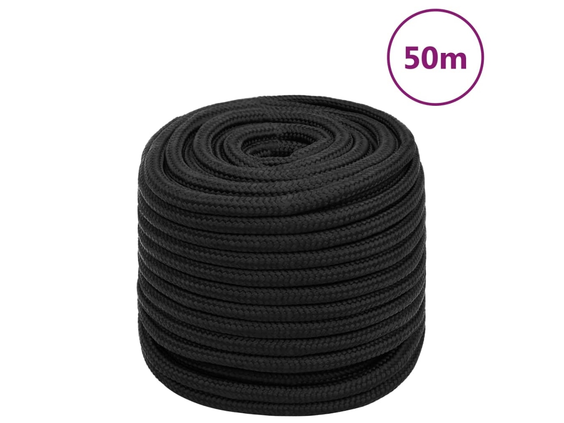 Vidaxl Corda De Barco 16 Mm 50 M Polipropileno Preto Completo