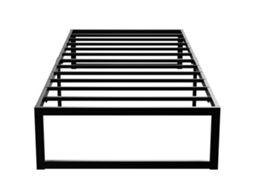 Estrutura De Cama 90x200 Cm Com Estrado Metálico, Cama Simples Com Arrumação Sob A Cama, Silenciosa E Fácil De Montar, Preto.