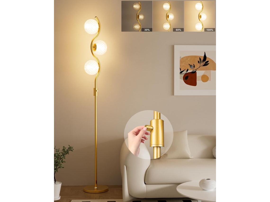 Luminária De Chão Dourada 152, 4cm 60 Polegadas Com Intensidade Ajustável, Estilo Moderno Com Cristais De Gelo E