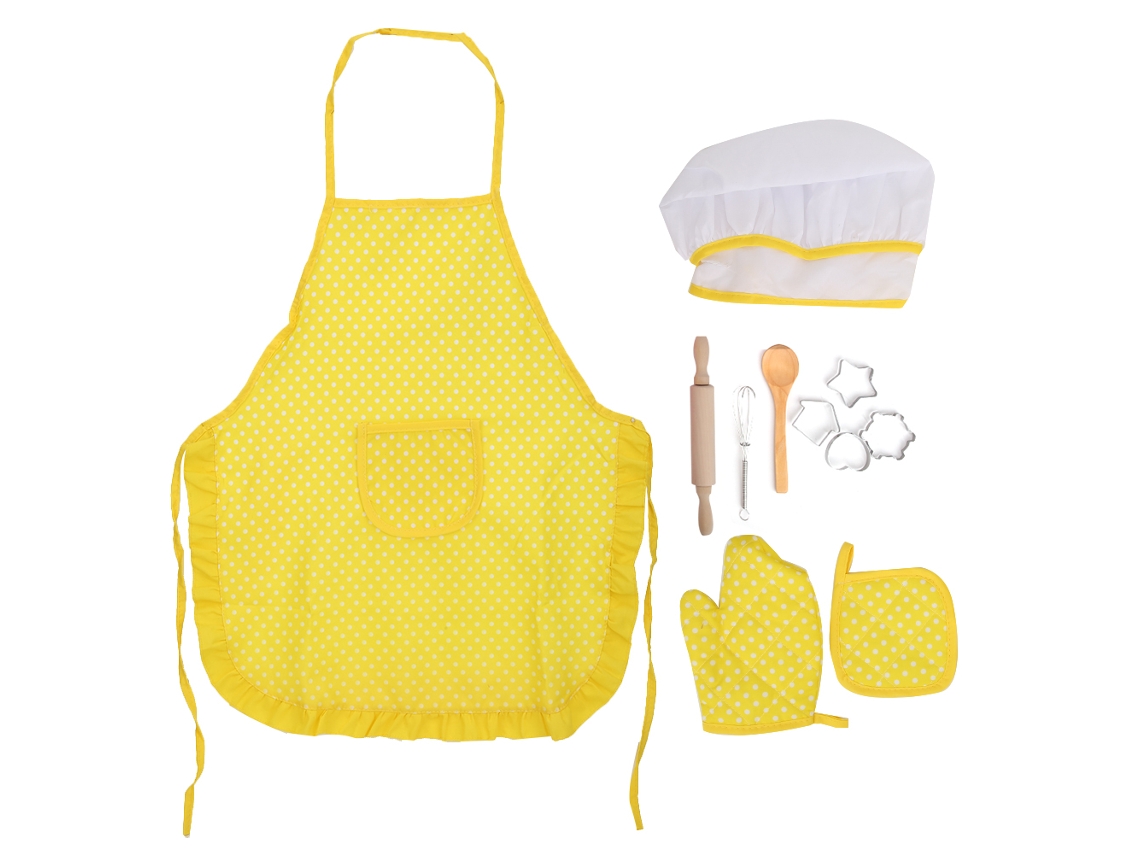 Ats set de Cozinha e Confeitaria para Crianças 11pcs Brinquedos Diy com Avental Jogo de Papel Amarelo