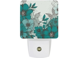 Luminária De Parede Noturna, Cor Verde Azulada, Com Sensor De Luz Noturna Floral, Luz Led Branca Quente, Lâmpada De