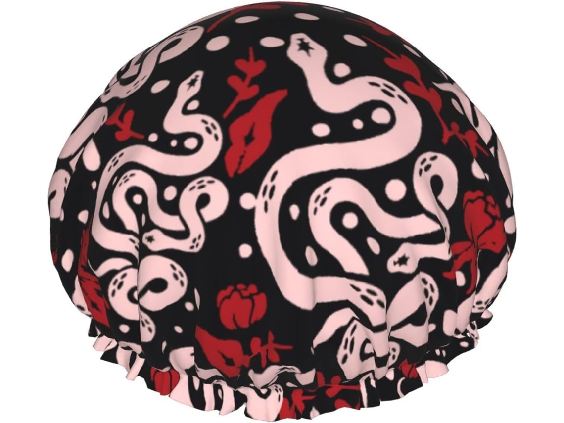Touca De Banho – Simples E Fofa Com Estampa Cobra Flor Vermelha Rosa, Dupla Camada, Reutilizável E Impermeável, Tamanho