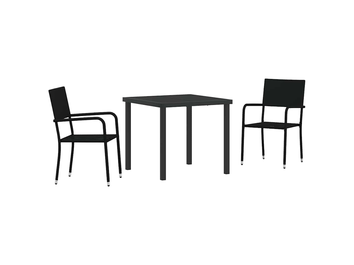 Conjunto 3 Conjunto De Jantar Para Jardim Vidaxl Preto Vime Pe (80 X 80 X 73 Cm)