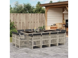Vidaxl 13 Pcs Conj. Jantar Jardim C/ Almofadões Vime Pe Cinzento-claro