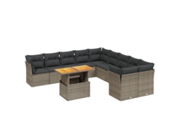 Conjunto de 11 Sofás de Jardim com Almofadões Vime Pe Cinzento MAISON EXCLUSIVE