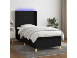 Vidaxl Cama Box Spring C/ Colchão E Led 90x200 Cm Tecido Preto