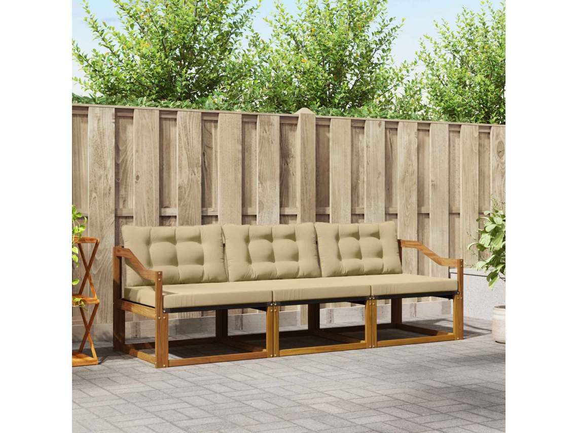 Vidaxl Conjunto De Sofás Para Exterior 3 Pcs Natural E Bege