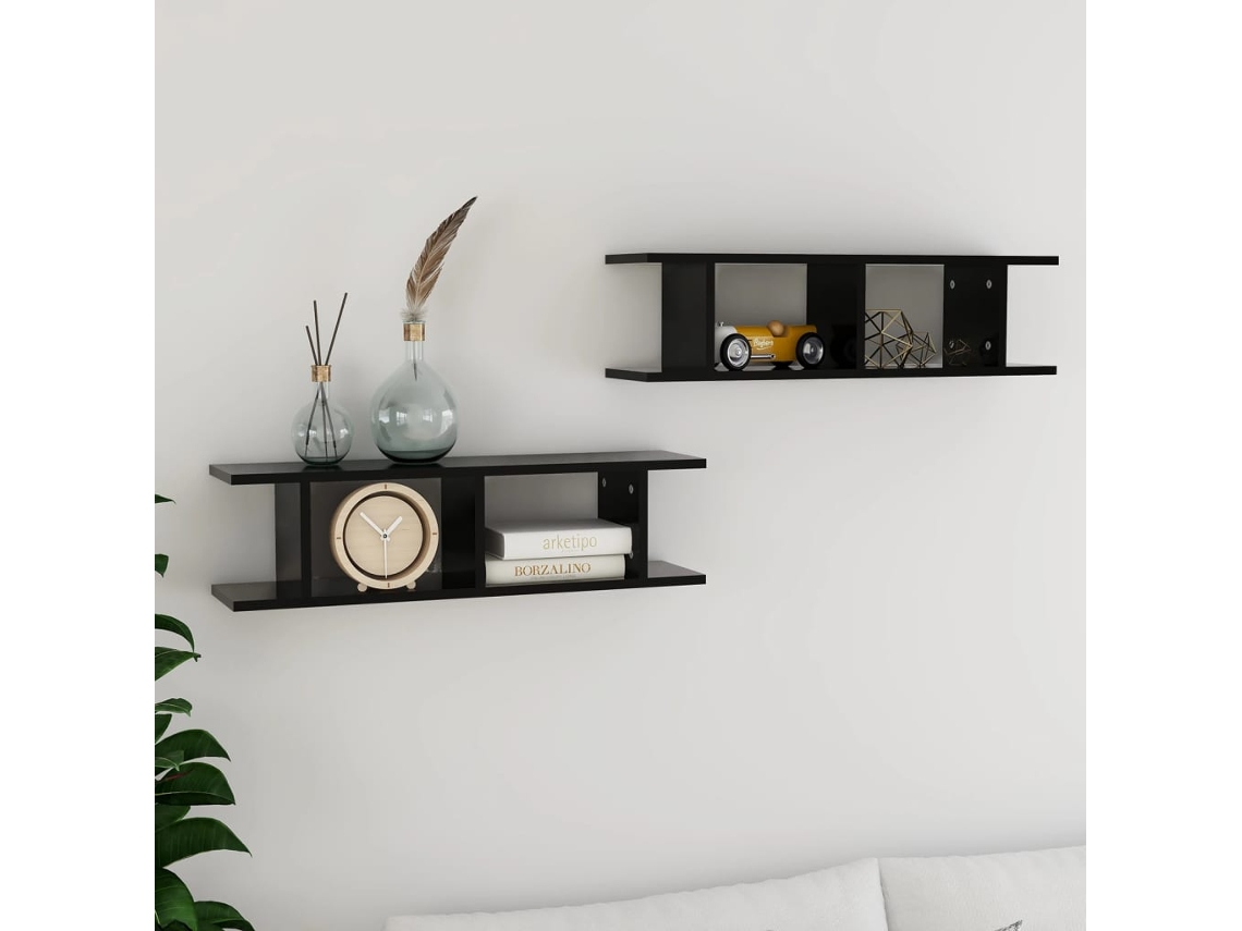 Vidaxl Estantes De Parede 2 Pcs 78x18x20 Cm Deriv. Madeira Preto