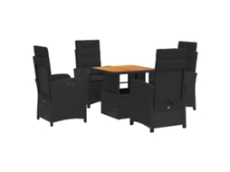 Conjunto de 5 Jantar para Jardim com Almofadões Vime Pe Preto MAISON EXCLUSIVE
