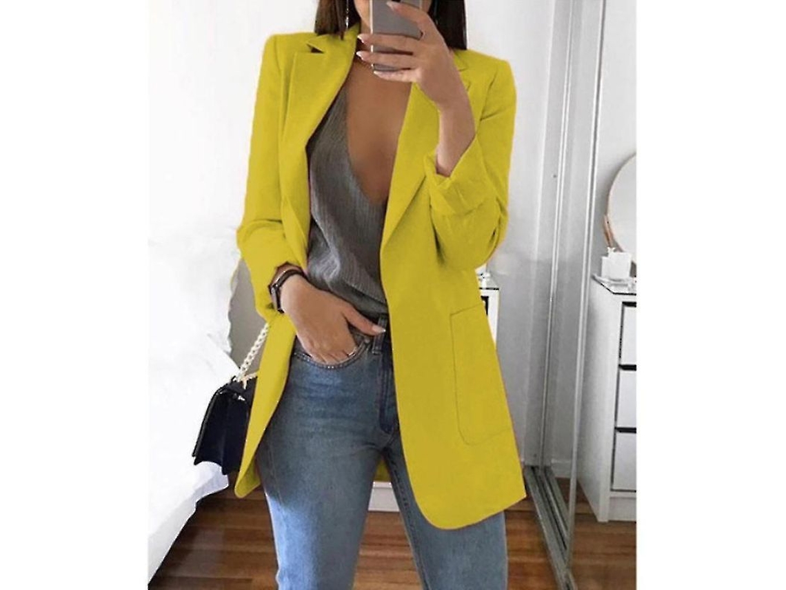 Blazer Para Mulher De Escritório Com Lapela, Manga Longa, Casual, De Ombro A Cintura 4xl Amarillo