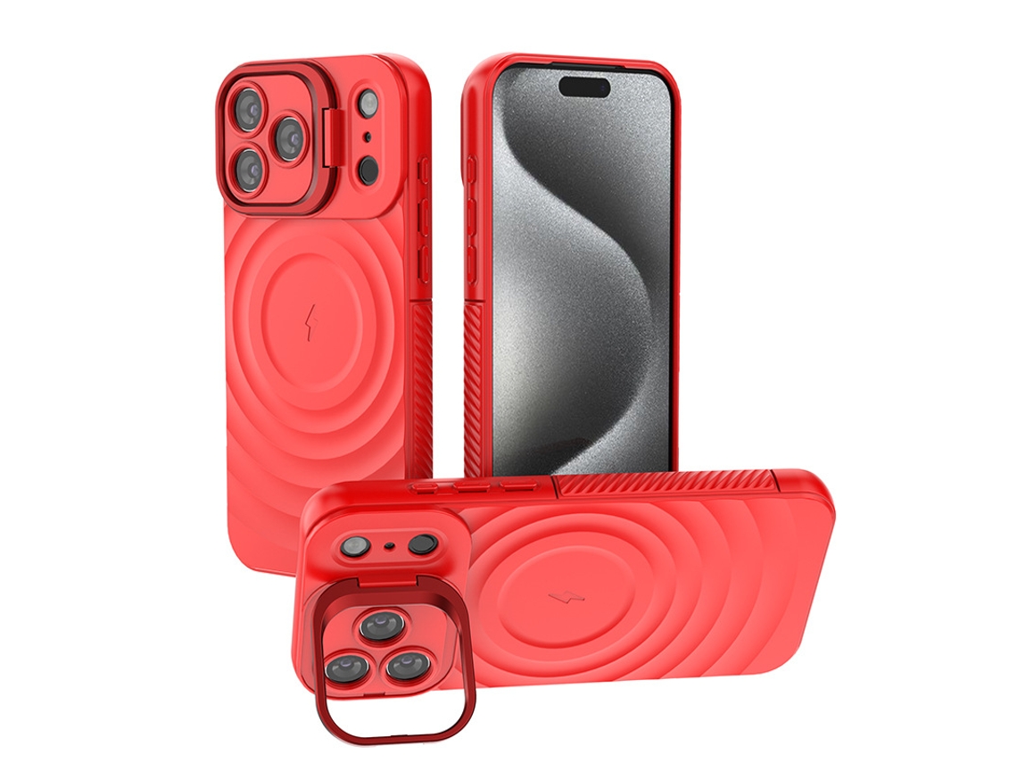 Capa Ing Para Iphone 17 Pro Max Com Suporte, Capa Texturizada Ondulada À Prova De Choque, Vermelha