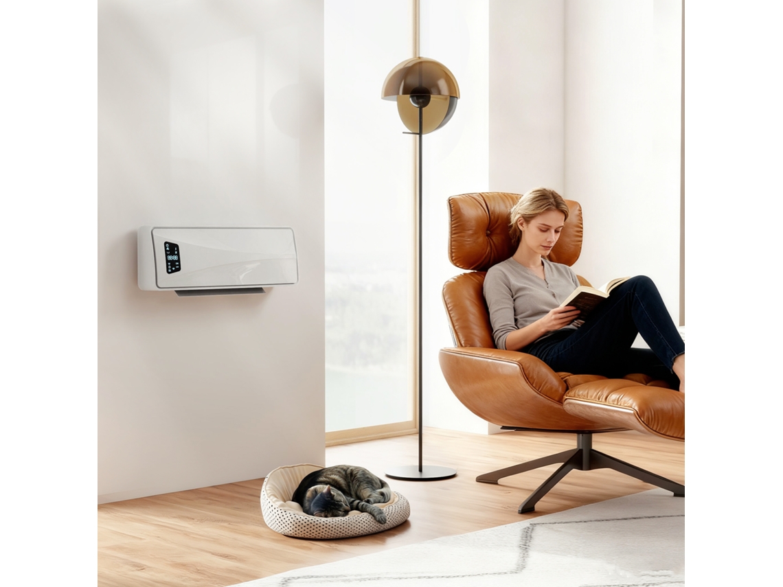 Aquecedor De Parede 2000w Branco Com Display Led, 3 Modos De Operação, Timer E Oscilação