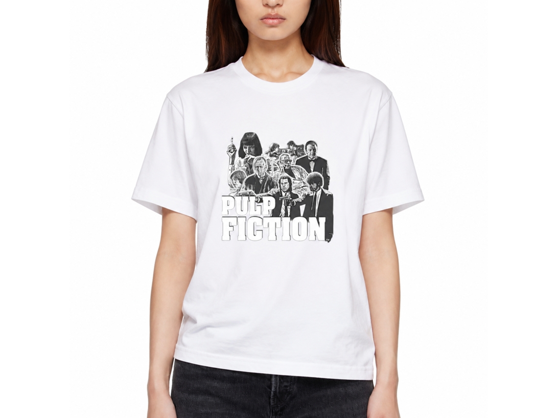 Rockinstone Men's T-shirt Pulp Fiction Cast Graphic Graphic Print Tee White Size:xl