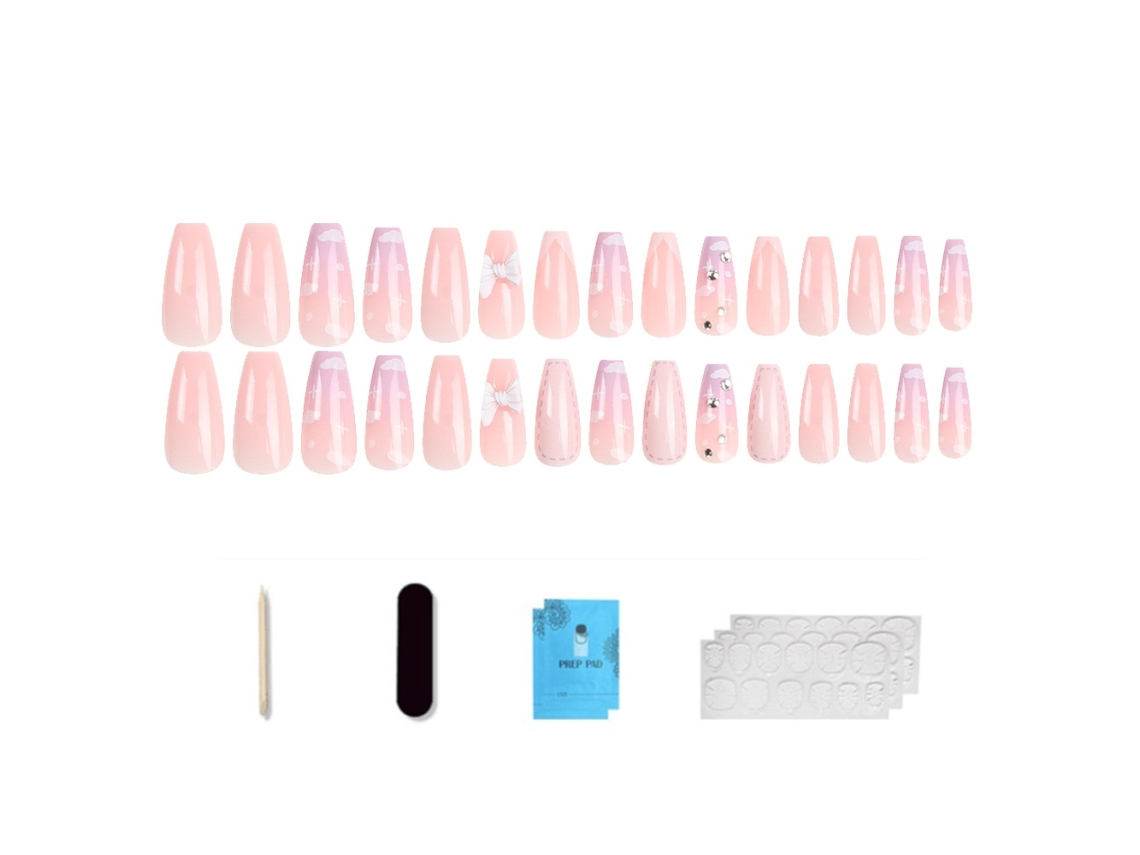 Unhas Postiças Elysve Trapezoidais Compridas Com Ferramentas De Unhas 7 Peças
