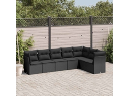 Vidaxl 7 Pcs Conjunto De Sofás P/ Jardim C/ Almofadões Vime Pe Preto