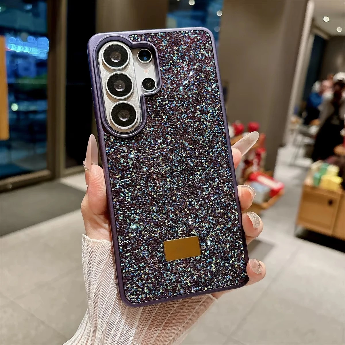 (roxo, Galaxy S24) Capa Brilhante Para Celular Samsung, Com Logotipo Metálico Na Parte Traseira E Proteção Completa.