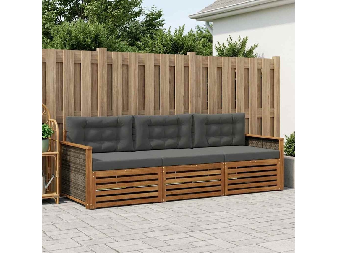 Vidaxl Conjunto De Sofás Para Exterior 3 Unid. Natural E Antracite
