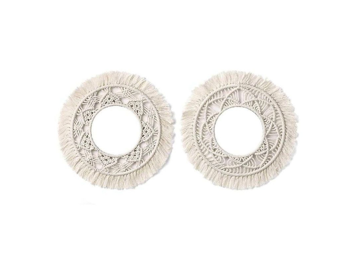 Set De 2 Espejos De Pared Artesanales Con Flecos Redondos Para Sala Dormitorio Apartamento