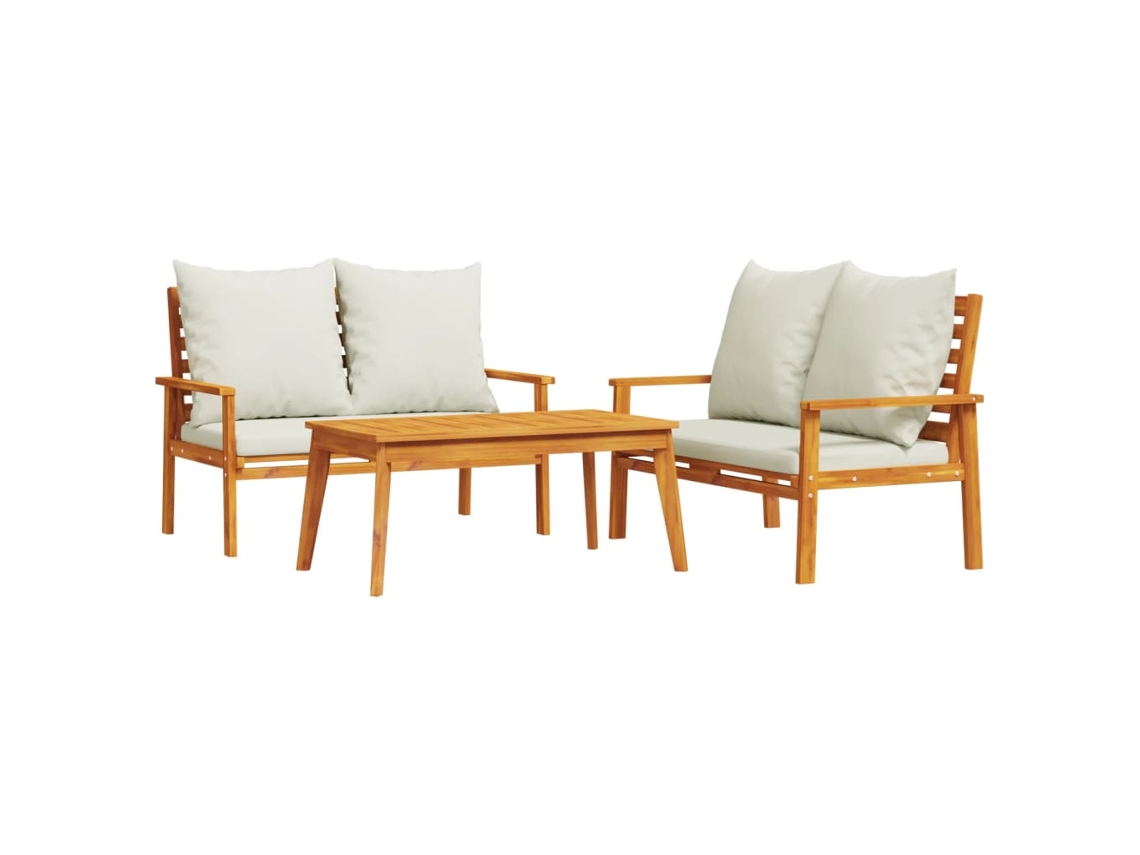 Conjunto de 3 Lounge de Jardim com Almofadões Acácia Maciça MAISON EXCLUSIVE