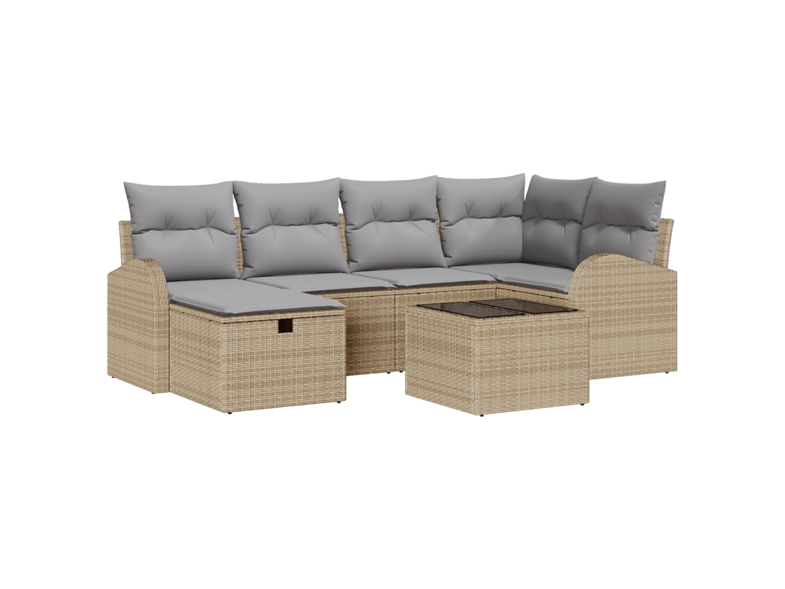 Conjunto 7 Conjunto De Sofá De Jardim Vidaxl Bege Vime Pe (55 X 55 X 37 Cm)