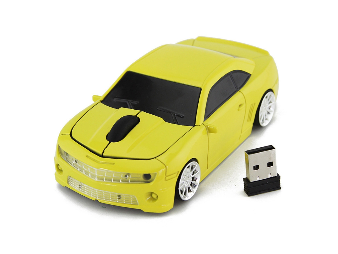 Ratón inalámbrico con forma de coche deportivo, 2,4 ghz, sensor de alta precisión para portátil, amarillo | S/MARCA