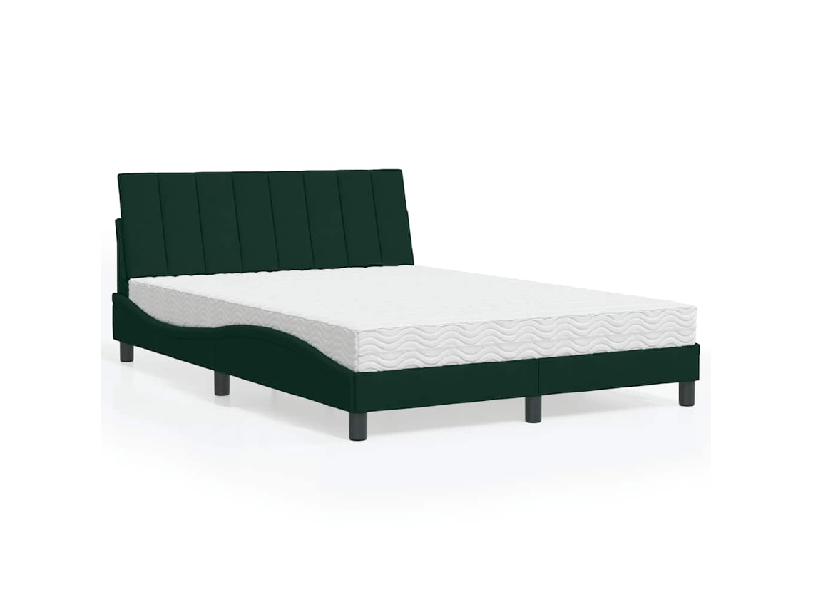 Vidaxl Cama Com Colchão Hanko 140x190 Cm Veludo Verde-escuro