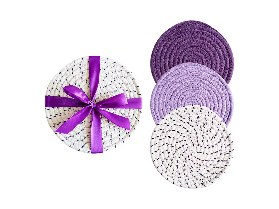 Conjunto 3 Descansos Copos Elegantes Isolante Térmico Tripé Gaze 7 Polegadas Roxo