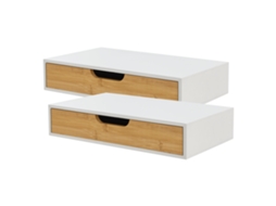 Conjunto de 2 Prateleiras de Parede Bokn com Gaveta Até 5 kg Bambu 40X24X8Cm Branco e Natural [EN.CASA]