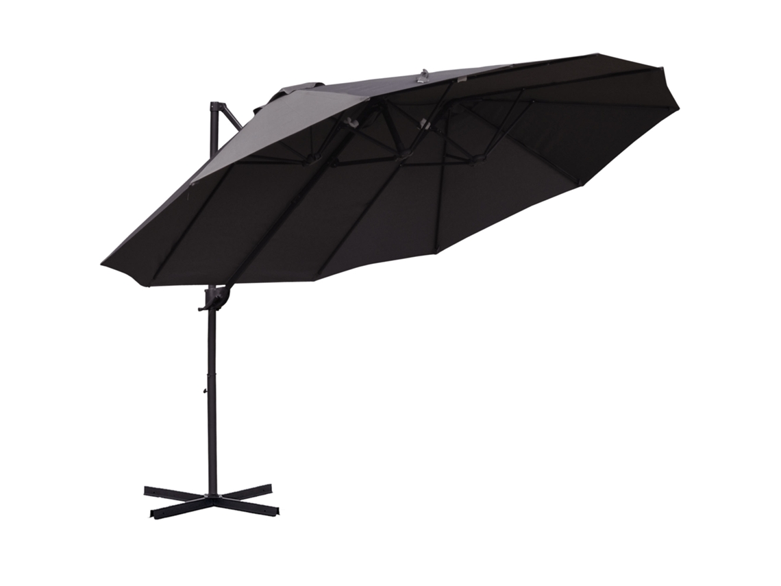 Guarda-sol Duplo, Guarda-sol De Braço Articulado Com Manivela, Guarda-sol De Jardim Ajustável, Proteção Solar, Metal, Cinza Escuro, 440 X 270 X 250 Cm
