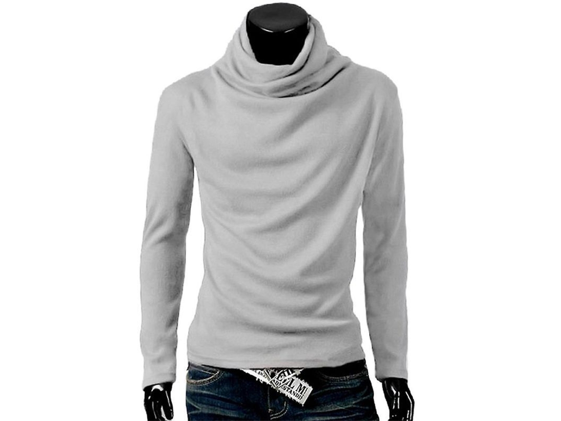 Camisola De Pulôver Casual De Gola De Tartaruga Manga Longa Macia Solta Para Homem Inverno Outono Cinza