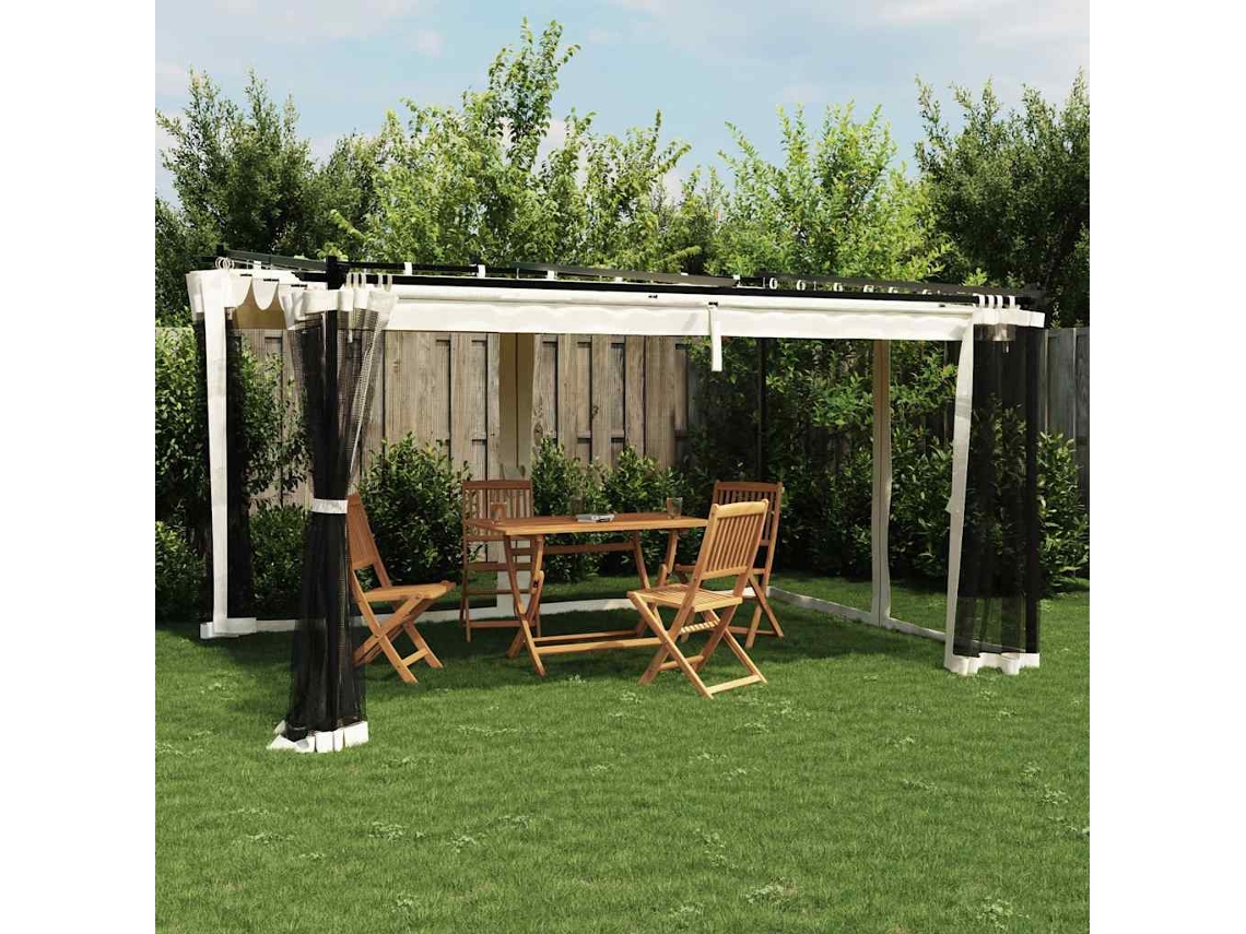 Vidaxl Gazebo Com Paredes De Malha 4x3 M Aço Creme