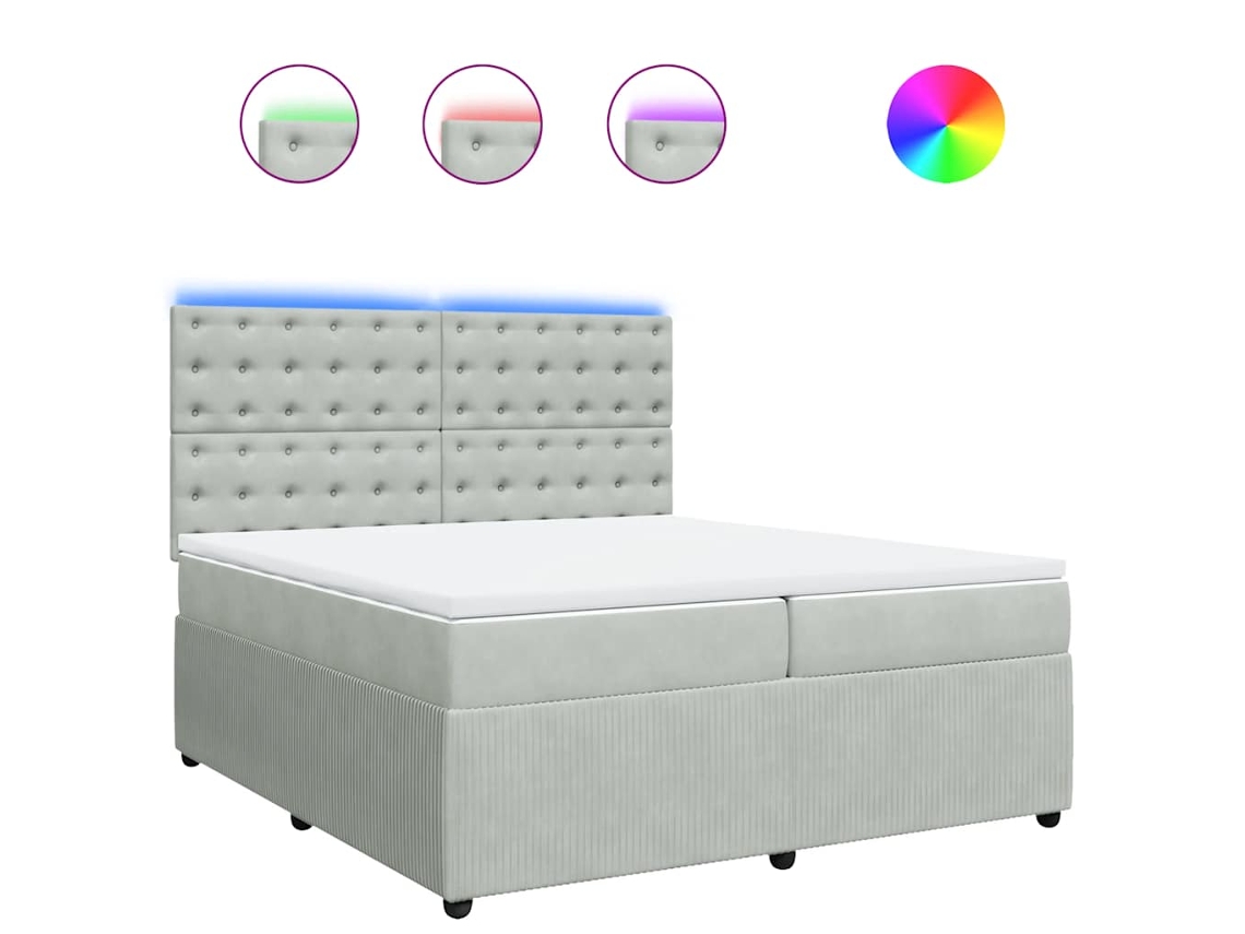Cama com Molas e Colchão Veludo Cinzento Claro MAISON EXCLUSIVE (200x200 cm)