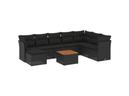 Conjunto de 9 Sofás para Jardim com Almofadões Vime Pe Preto MAISON EXCLUSIVE (N/A)
