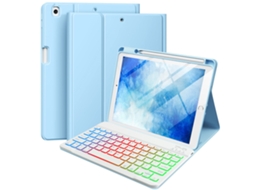 Capa Teclado Bluetooth Czhhmart Para Ipad 7th/8th/9th (10.2) Polegadas, Con Teclado Retroiluminado De 7 Núcleos (azul Celeste)