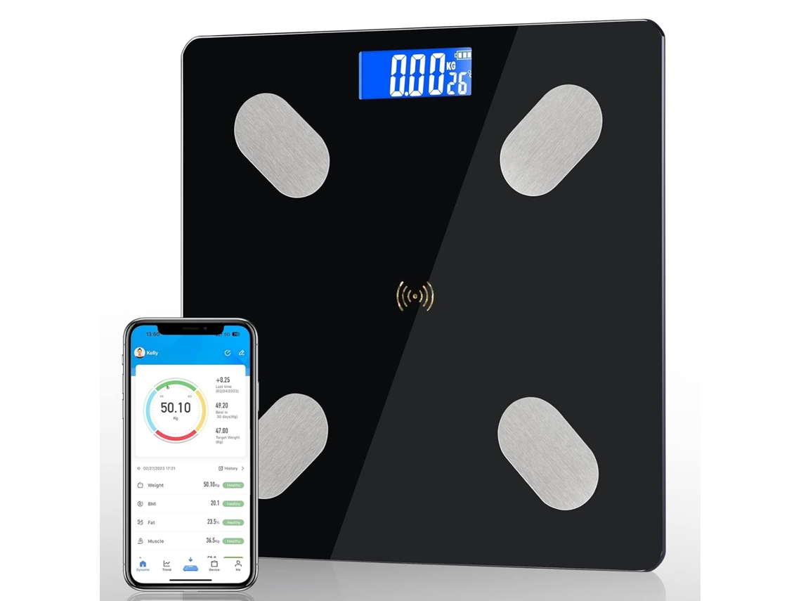 Balança De Impedância Conectada Para Ios E Android Com 12 Medições Dados Corporais: Massa Gorda Muscular