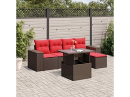 Vidaxl Conjunto De Sofá De Jardim Com 6 Peças E Almofadas Em Rattan Sintético Marrom