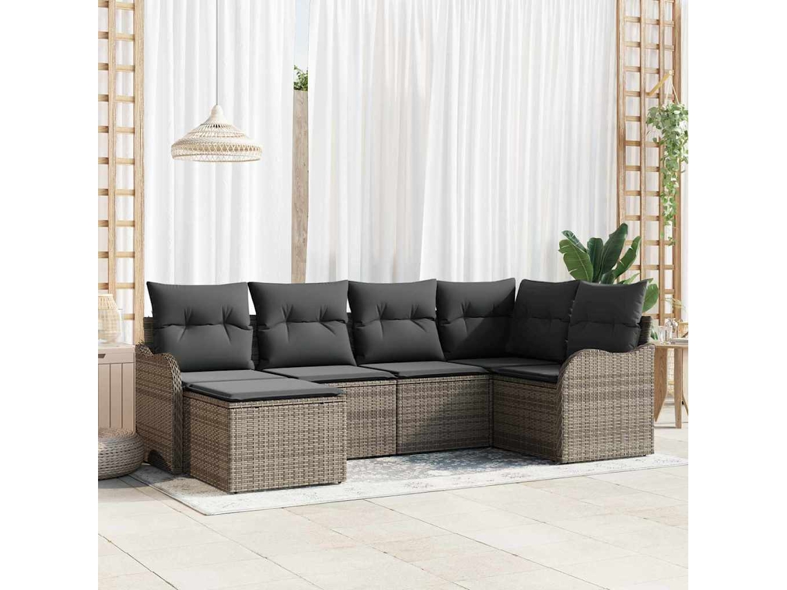 Vidaxl Conjunto De Sofá De Jardim 6 Unid. Cinzeto Vime Pe