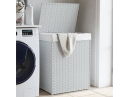 Vidaxl Cesto Para Roupa Suja Com Tampa 46x33x60 Cm Vime Pe Branco